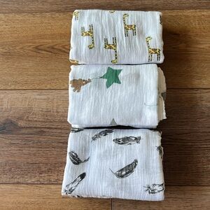 Lot 3 UpSimples Swaddle/ Security /receiving Blankets Bamboo/Muslin‎ Cotton Baby
